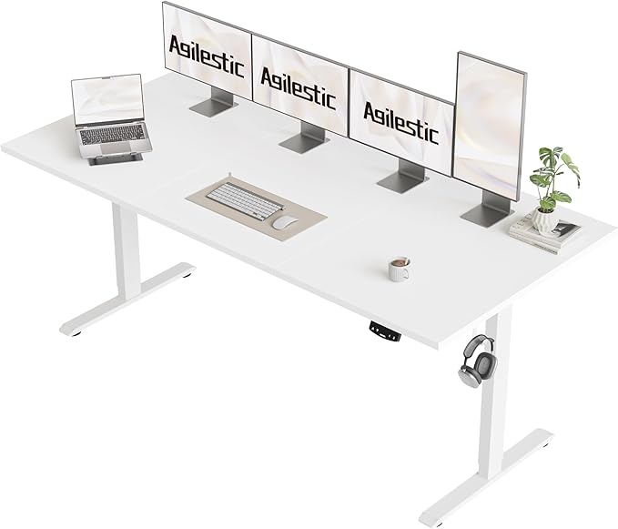 Agilestic Electric Standing Desk, 71 x 31.5 Inches Height Adjustable Desk, Sit Stand up for Work Office Home, Ergonomic Rising Computer Table with Memory Preset, White