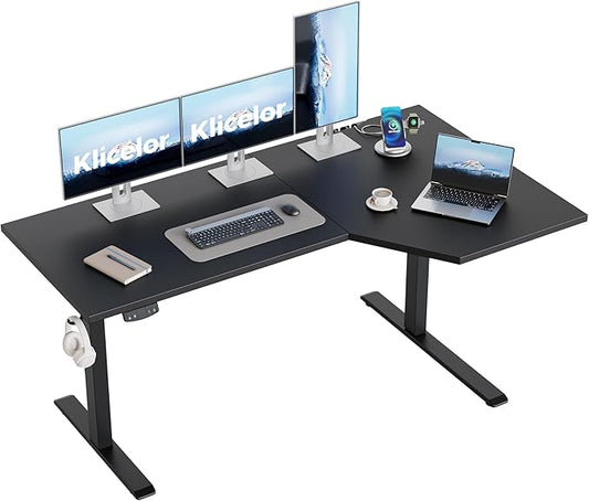 Klicelor L Shaped Standing Desk 59 x 35.4 Inch, Electric Height Adjustable Corner Desk for Home Office Workstation, Ergonomic Sit Stand Computer Table with Memory Controller, Black