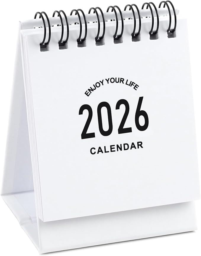 Mini Desk Calendar 2026-2027 - January 2026 until June 2027 Small Desktop Calendar Mini Daily Schedule 250gsm Thick Paper Twin-Wire Binding with Stickers for Home Office School (Mini white)