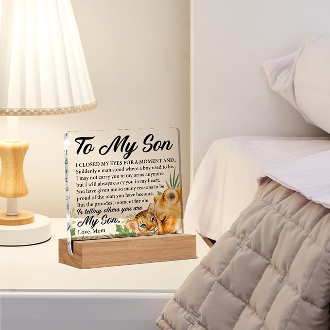 Best Son Gifts From Mom - Gift for Son Birthday Christmas Wedding Day Clear Desk Decorative Sign Home Decor Acrylic Sign