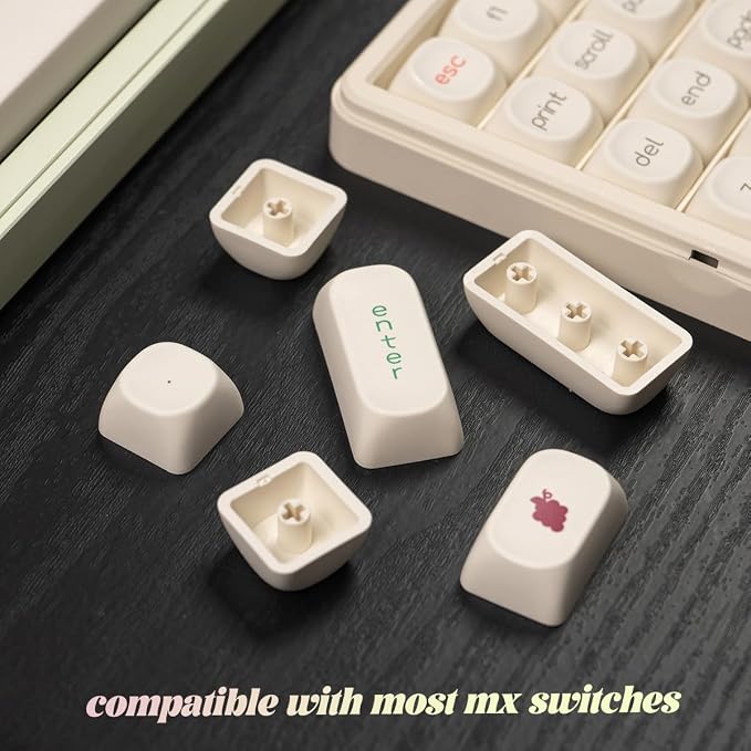 MOA Profile PBT Keycaps, Minimalist White Keycap Set, 124 Keys Cute Round Keyboard Keycap, Dye-Sublimation Custom Key Cap for 61/64/68/84/87/100/104/108 Cherry MX Mechanical Keyboards(Fruit)