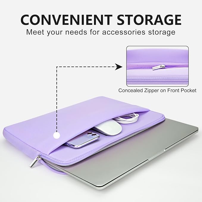 Laptop Sleeve Bag Compatible with 15.6 inches HP Lenovo Asus Acer Notebook Protective Portable Case with Pocket Padded Computer Pouch Cover Shockproof Protective for 15.6” Laptop,Purple