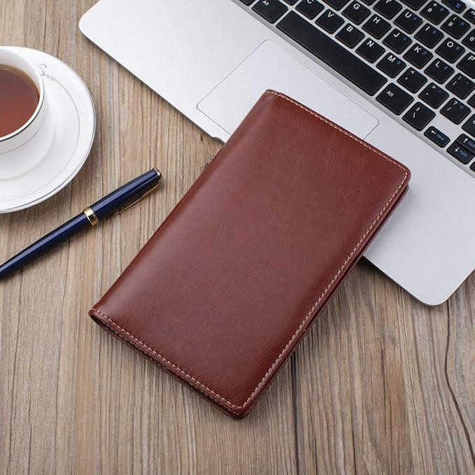 Sooez Leather Professional Business Card Book Holder Organizer, 240 Capacity Credit Card Booklet, PU Name Cards Holder Storage File for Men Women, 7.7"x 4.5" x 0.7", Brown