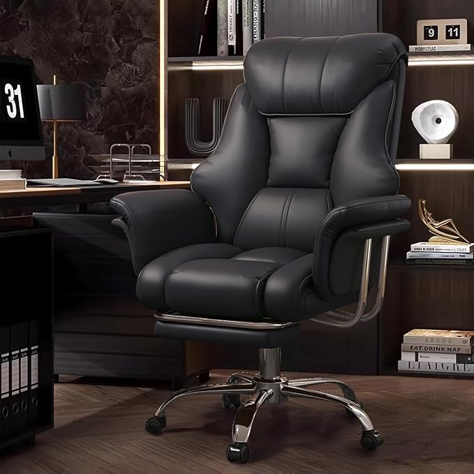 Big and Tall Office Chair Wide Seat Ergonomic Leather Executive Desk Chair with Leg Rest, Heavy-Duty 550 lbs Adjustable Height Computer Gaming Chairs