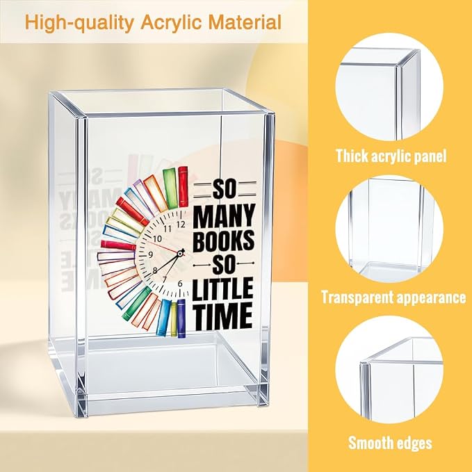 So Many Books So Little Time Acrylic Cosmetic Pencil Pen Holder Cup, Funny Bookworm Gifts for Reader Book Lover Student Librarian Book Club Member, Birthday Christmas Gifts for Student Teacher