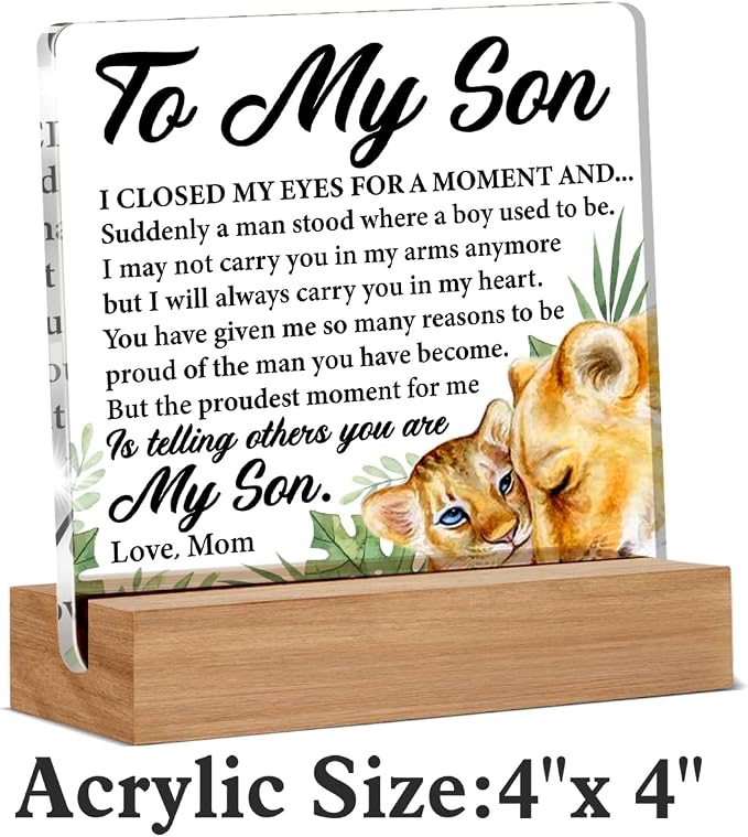 Best Son Gifts From Mom - Gift for Son Birthday Christmas Wedding Day Clear Desk Decorative Sign Home Decor Acrylic Sign