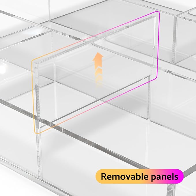 Acrylic Drawer Organizer, 6 Section Clear Makeup Tray Organizer for Drawer Office Bedroom(11.8x11.8 inch)
