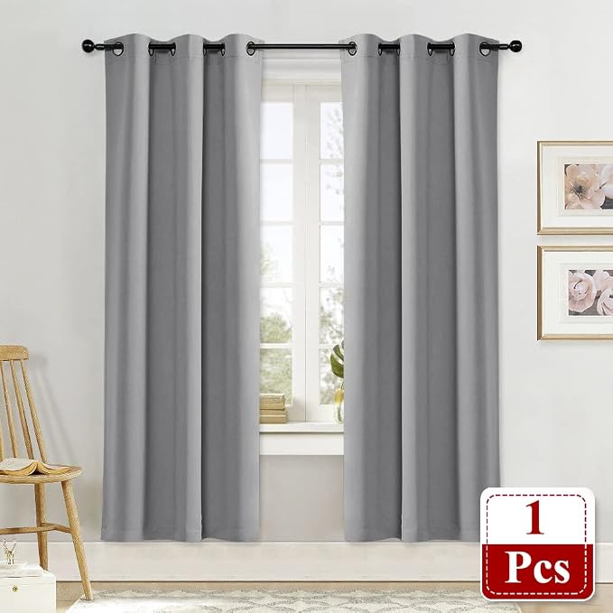 NICETOWN Blackout Curtain Blind for Bedroom Thermal Insulated Grommet Blackout Room Darkening Drape/Drapery (Single Panel, W42 x L72 inches, Silver Grey/Gray)