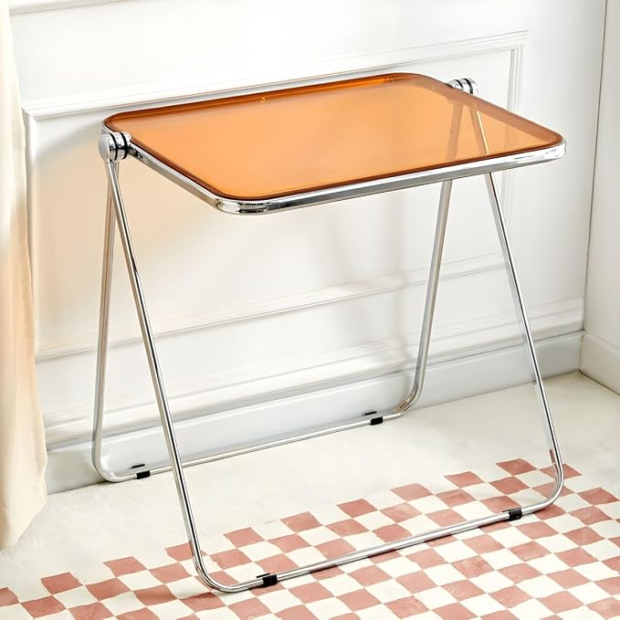 Compact Writing Desk Folding Design Collapsible Feature for Small Spaces Without Chairs Transparent Folding Table Acrylic Bedroom Balcony Table Portable Table Yellow 25.5" L x 19.5" W x 27" H