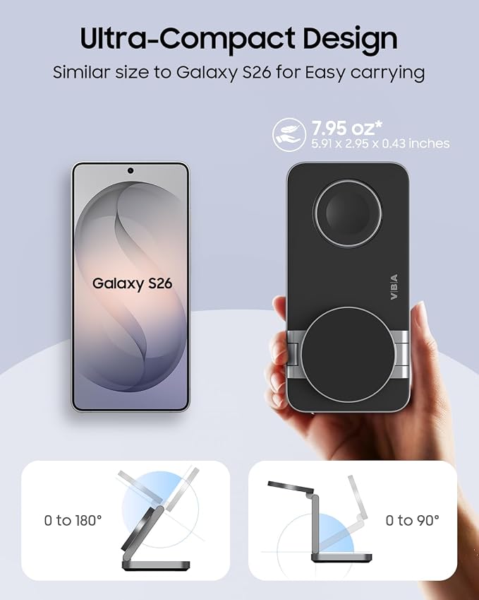 3 in 1 Foldable Magnetic Wireless Charging Station for Samsung, Wireless Charger Stand for Galaxy S26 Ultra S25/S24 /Note 20/Flip 7/Fold 7, for Galaxy Watch Ultra/8/7/6,Galaxy Buds 3/3 Pro
