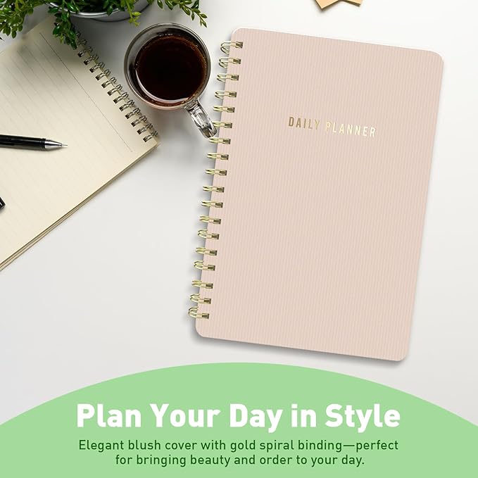 Sweetzer & Orange Daily Planner Notebook – Undated Two-Page Daily Layout with Hourly Schedule, To-Do List, Priorities, and Notes – 6.5" x 9.5" Spiral Bound Productivity Organizer – 160 Pages