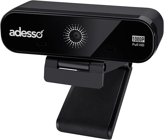 Adesso CyberTrack H8 Webcam 1080P Full HD with Auto Focus Lens, Dual Microphones Noise Cancellation, Privacy Shutter, Tripod Mount, USB Computer Camera for Video Conferencing