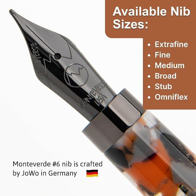 Monteverde USA Orange Mountain Fountain Pen, Stub JoWo Nib, Orange Acrylic Resin, Polished Chrome Trim, Luxury Gift Box Included