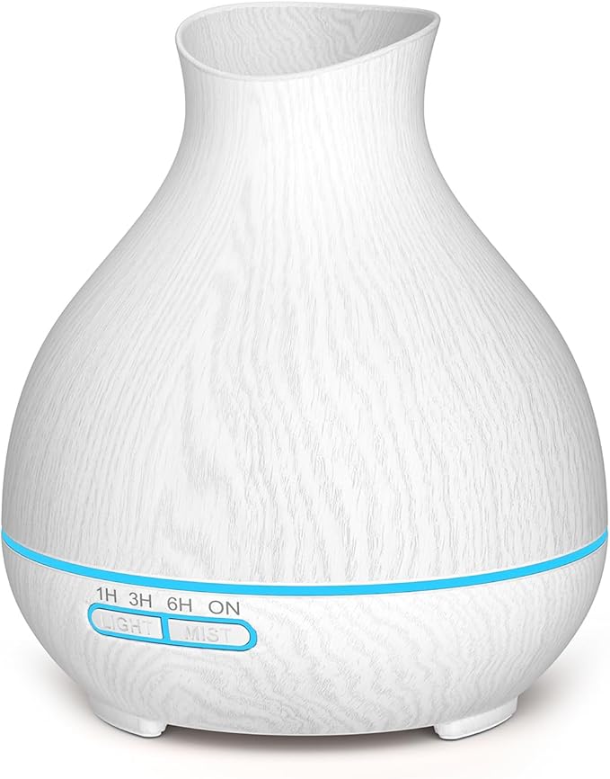 BZseed Aromatherapy Essential Oil Diffuser 550ml 12 Hours White Wood Grain Aroma Diffuser with Timer for Large Room, Home, Baby Bedroom, Waterless Auto Shut-Off, 7 Colors Lights Changing