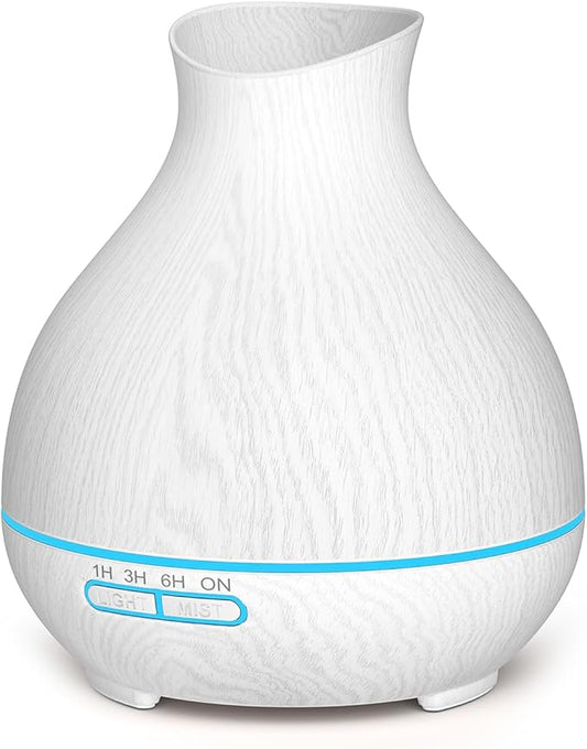 BZseed Aromatherapy Essential Oil Diffuser 550ml 12 Hours White Wood Grain Aroma Diffuser with Timer for Large Room, Home, Baby Bedroom, Waterless Auto Shut-Off, 7 Colors Lights Changing