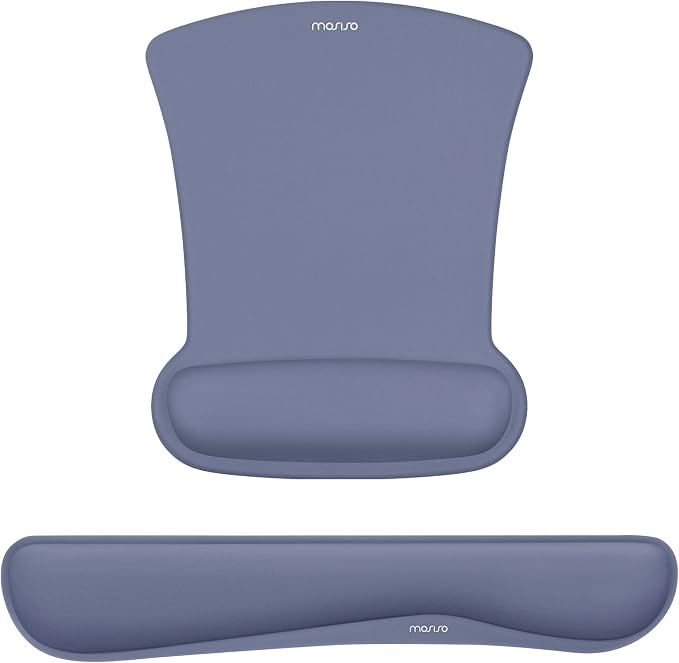 MOSISO Wrist Rest Support for Mouse Pad & Keyboard Set, Ergonomic Mousepad Non-Slip Base Home/Office Pain Relief & Easy Typing Cushion with Neoprene Cloth & Raised Memory Foam, Navy Lime