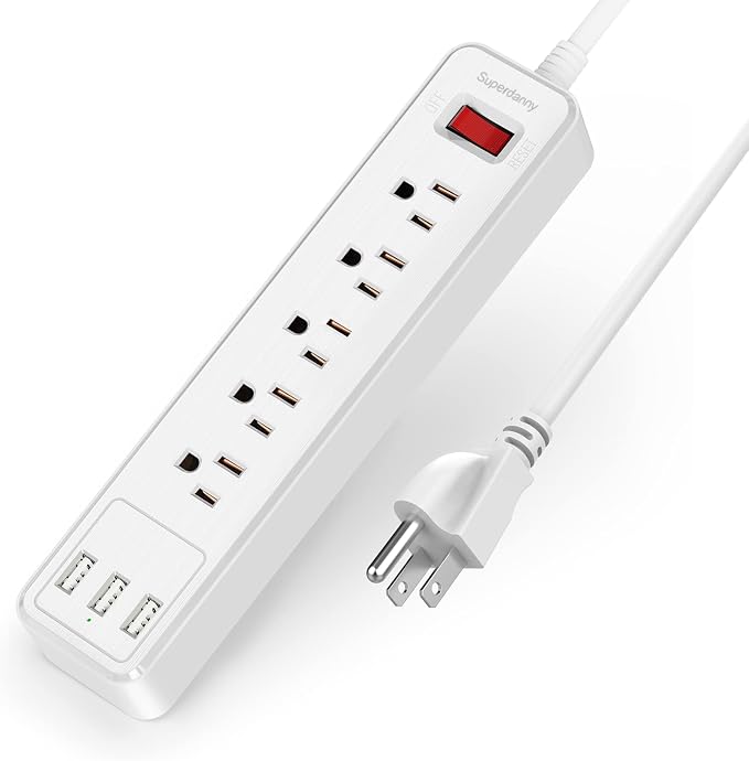 Power Strip, SUPERDANNY Surge Protector, 5 Outlets, 3 USB Ports, 4.5 Ft Extension Cord, 900 Joules, Mountable, Overload Switch, Protected Indicator Light, Multiple Protections for Home Office, White