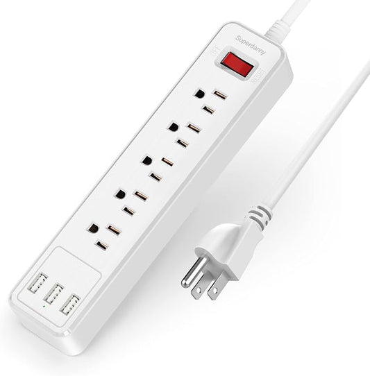 Power Strip, SUPERDANNY Surge Protector, 5 Outlets, 3 USB Ports, 4.5 Ft Extension Cord, 900 Joules, Mountable, Overload Switch, Protected Indicator Light, Multiple Protections for Home Office, White