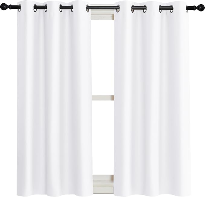 NICETOWN Room Darkening Window Treatment Curtain, Pure White, Single Panel, 42 by 45, Energy Smart Thermal Insulated Block Out Sunlight Shade & Blind for Bedroom with Grommet Ring Top