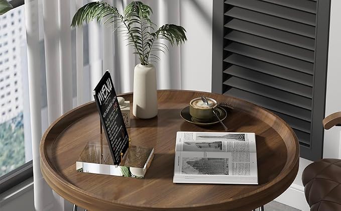 SVENJBB Acrylic Easel Display Stand with Adjustable Silver-Toned Pegs for Art, Photos, and Plates, Modern Clear Acrylic Stand for Cookbook, Invitations, Cards, 2Pack