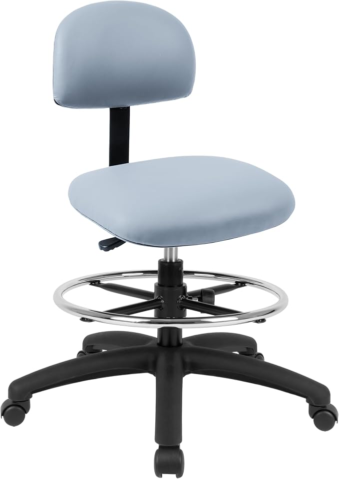 FSS Series Square seat Mid (19"-27") seat Height Chair. Vinyl-for Office, Garage, Desk, Shop, Computer, Doctor, Medical, Easy to Clean! 18" Footring (Gray, Mid Stool, _Standard Casters)