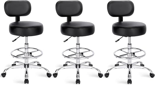 SUPERJARE Drafting Chair with Back, Set of 3, Swivel Barstools, Adjustable Height Rolling Stool with Footrest, Standing Desk Chair for Counter Height Desk, Shop, Home & Kitchen, Clinic & Studio, Black