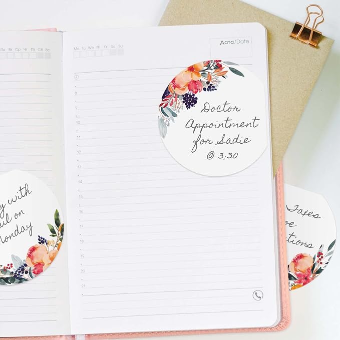 Floral Sticky Note Pad Assortment/Set of 3 Round Flat Top Flower Note Pads / 3.5" Bright Blossom Sticky Notes / 50 Sheets Per Pad/Made in USA