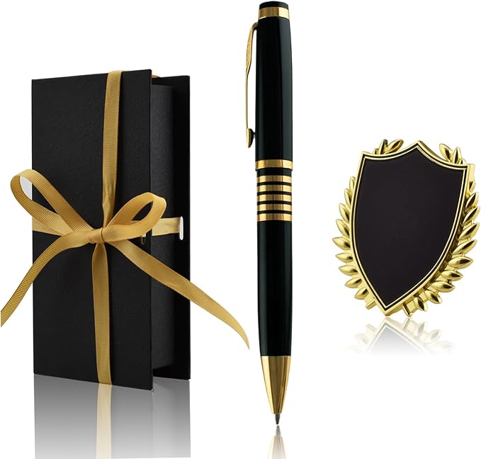Yastar Personalized Ballpoint Pen with a custom Medal Gift Box 2 extra Black Ink Refills Engraved with Your Message Personal or Business Name on the Pens Perfect for Office Friends Employees