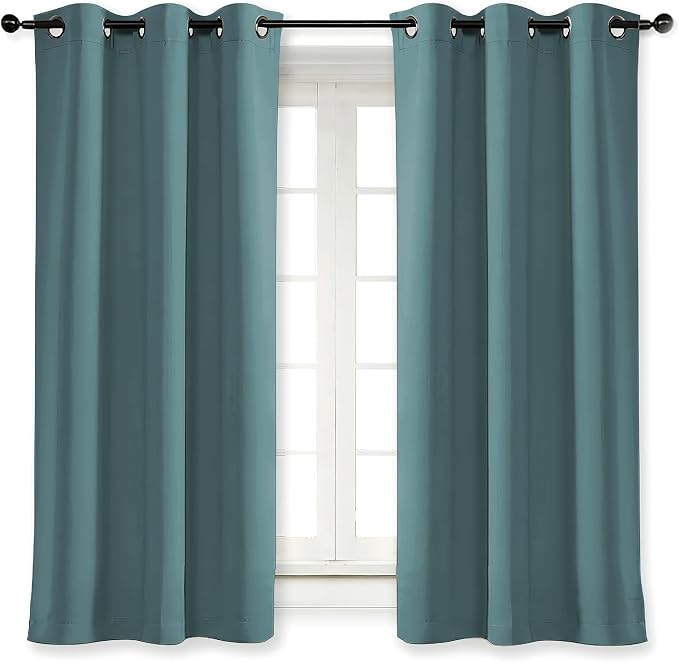 NICETOWN Kitchen Blackout Window Curtain Panel Home Fashion Thermal Insulated Solid Grommet Room Darkening Drape for Apartment (Greyish Blue, 1 Panel, 42 by 63 inches Long)