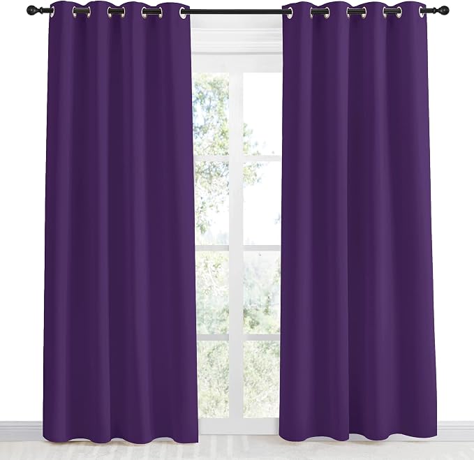 NICETOWN Blackout Window Curtain Short, 55W x 86L, Sold Individually, Royal Purple Color, Home Fashion Thermal Insulated Room Darkening Drapery for Bedroom