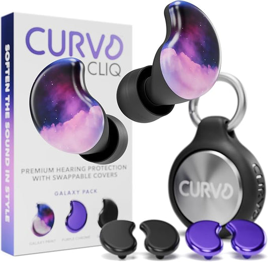 CURVD Cliq Noise Cancelling Ear Plugs – Reusable Concert Earplugs for Noise Reduction with Swappable Covers, 5 Tip Sizes & Travel Case. Stylish, Comfy, and Customizable Protection