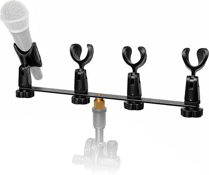 Musiin Multi-Function Desktop Microphone Stand, Adjustable Table Mic Stand with Microphone Clip (1-to-4 Microphone clip)