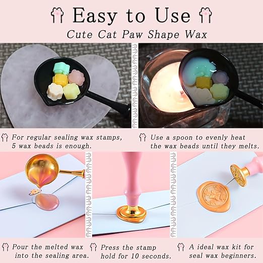 Wax Seal Cat Paw Beads Kit with Stamp, 23 Colors Sealing Wax Pellets with Christmas Tree Crystal Ball Style Brass Stamp for Christmas Invitation Letter Envelope Gift Cards 322Pcs Beads