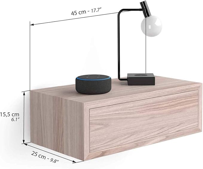 Mobili Fiver, Riccardo Floating nightstand, Pearled Elm, 17.7" x 9.8" x 6.1 ", Melamine-Finished, Modern Bedside Table, End Table, Italian Furniture
