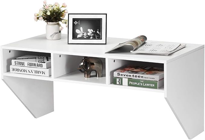 Giantex Wall Mounted Desk Floating Computer Desk, Writing Study Table W/3 Storage Shelves, Laptop PC Table for Living Room, Bedroom, Office (White)