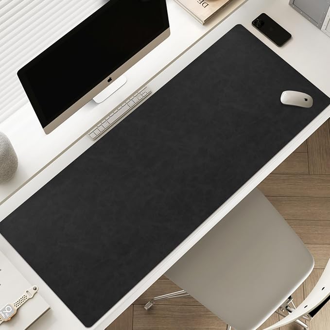 Leather Desk pad for Computer and laptops, Ideal for Gaming and Office use, Large Mouse pad and Keyboard mat,Desk mat Special for man. A complimentary Wrist pad and Phone Stand (Black, 39.37"*17.7")