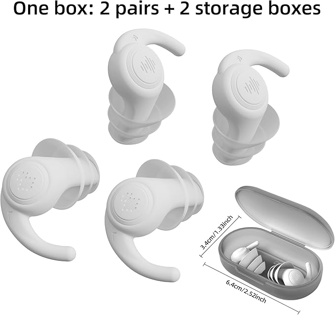 Ear Plugs - Comfy Reusable Noise-Reducing Earplugs Shark Fin Noise Cancelling Earbuds for Sleep, Deep Focus,Travel,2 Pairs/Box