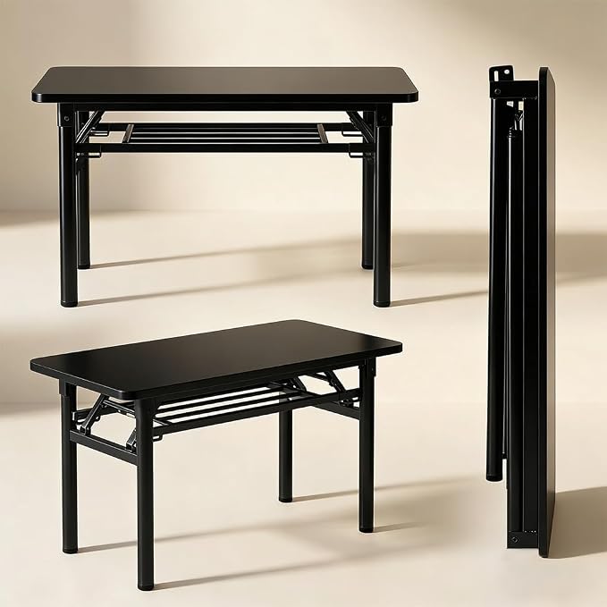 Folding Desk for Small Spaces, 39.4 Inch Foldable Computer Desk, No Assembly Required, Space Saving Portable Study Table for Compact Home Office, Bedroom, Dorm, Apartment, Black