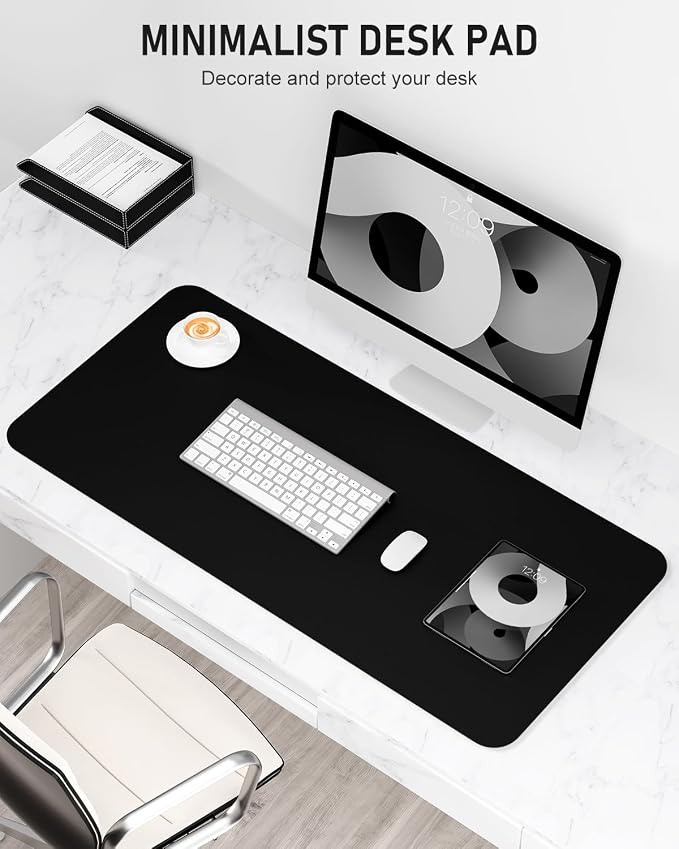 Desk Pad, 30" x 14" PU Leather Non-Slip Desk Mat Large Mouse Pad for Desktop, Waterproof Laptop Computer Writing Mat for Office, Home, Work, Gaming, Black