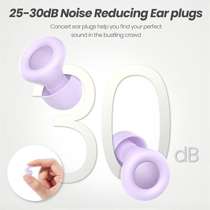 JUSTRVN Ear Plugs for Sleeping,2 Pairs of Noise Reduction Earplug for Concert&Study, Hearing Protection Earplugs -30dB with 4-Size Tips,Reusable Silicone Earplugs for Comfort,Focus and Loud Events