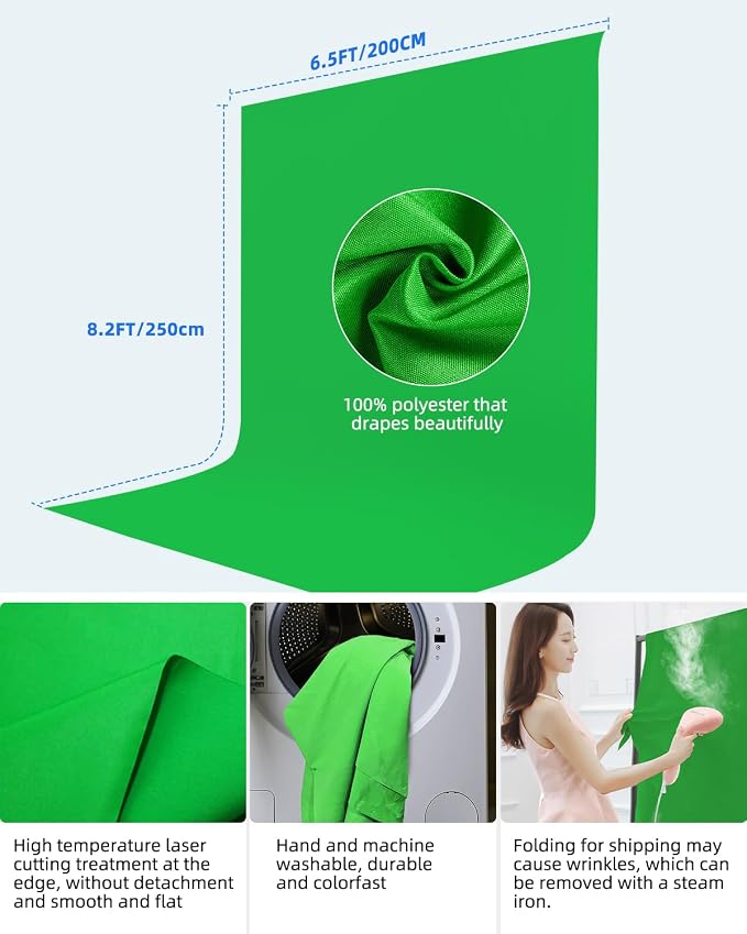 Hemmotop Green Screen Backdrop Kit 8x7.5ft, Wider Chromakey Greenscreen Background with Portable T-Shape Stand, Clamps, Carrying Case for Zoom, Streaming, Garming, Video Recording, VR, Photography