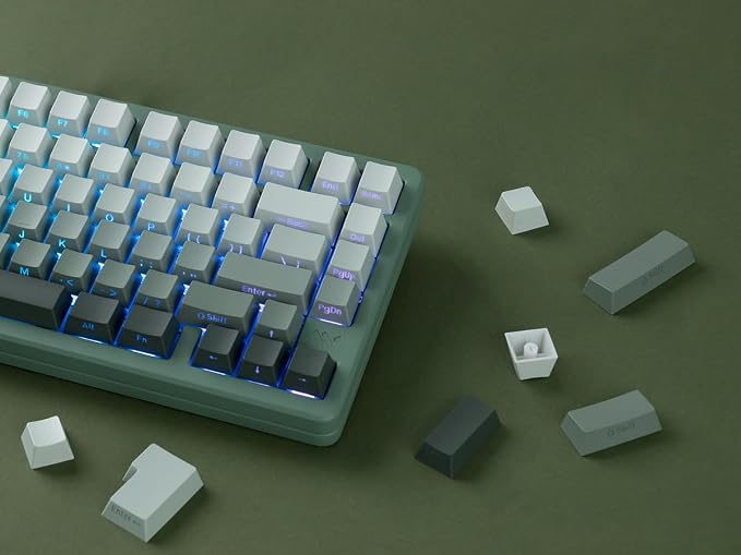 dagaladoo Double Shot PBT keycaps Set,Shine Through Keyboard keycaps Gradient 60% 75% 100%,OEM Profile Keyboard caps,Side Printed Key caps for Mechanical Gaming Keyboards,Seaweed Green