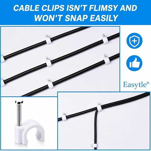Cable Wire Clips 4mm 6mm 8mm 10mm (Pack of 200) Cable Management RG6 RG59 CAT5 CAT6 RJ45 Electrical Ethernet Dish TV Speaker Wire Cord Tie Holder Single Coaxial Nail Clamps