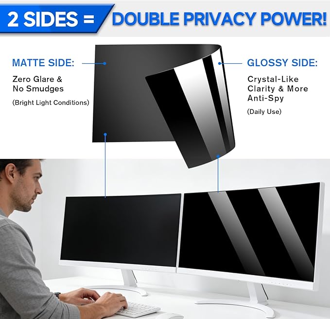 [2-Pack] Privacy Screen For Computer Monitor, 35-Inch 21:9 Aspect Ratio; Anti Spy/Bule Light/Glare And Eye Protection, 2 Install Ways Removable For Office, Airport, Cafe And Other Public Area; Diagonal 35 Inches, Width 32.17 Inches, Height 13.79 Inches