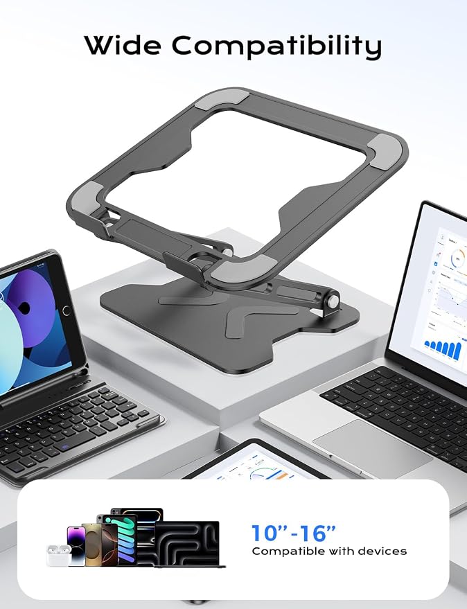 JCZT Adjustable Laptop Stand for Desk, Metal Foldable Laptop Riser, Portable Laptop Holder Mount, Ventilated Cooling Notebook Stand for MacBook Air Pro, All 10-16'' Notebooks Laptops Black