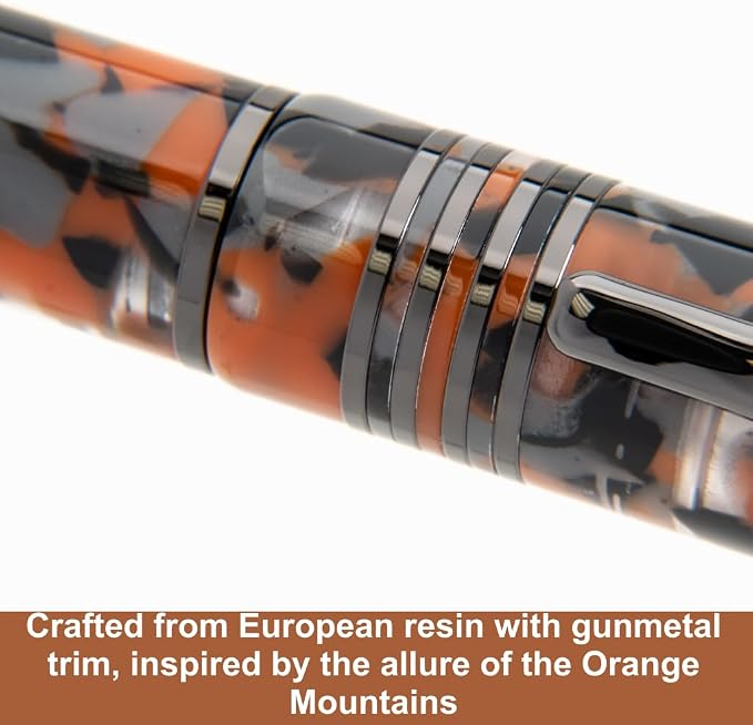 Monteverde USA Orange Mountain Fountain Pen, Stub JoWo Nib, Orange Acrylic Resin, Polished Chrome Trim, Luxury Gift Box Included