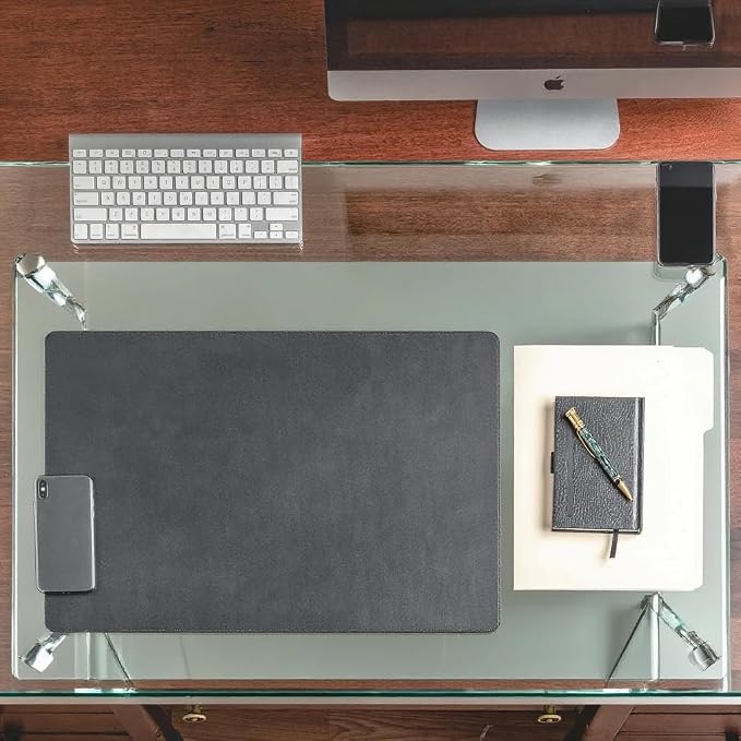 Dacasso Black Leather 34" x 20" Desk Mat Without Rails