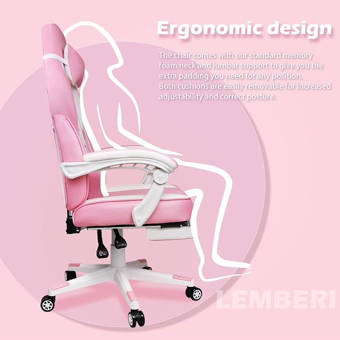 LEMBERI Big and Tall Gaming Chair 400lb Capacity, Heavy-Duty Office Chair with Reinforced Footrest, Wide Seat High Back PC Desk Chair with Linkage Armrests, Thickened Steel Frame, PU Leather, Pink