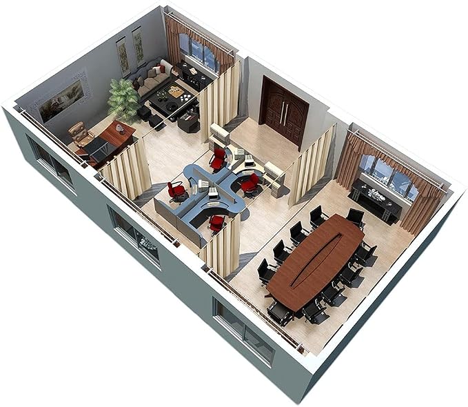 RYB HOME Decor Freestanding Office Partition Wall Divider, Contemporary Blackout Curtain Panel Anti-Rust Grommet Top for Home Theatre/Bedroom/Storage, 8 ft Tall x 15 ft Wide, Cream Beige, 1 Piece