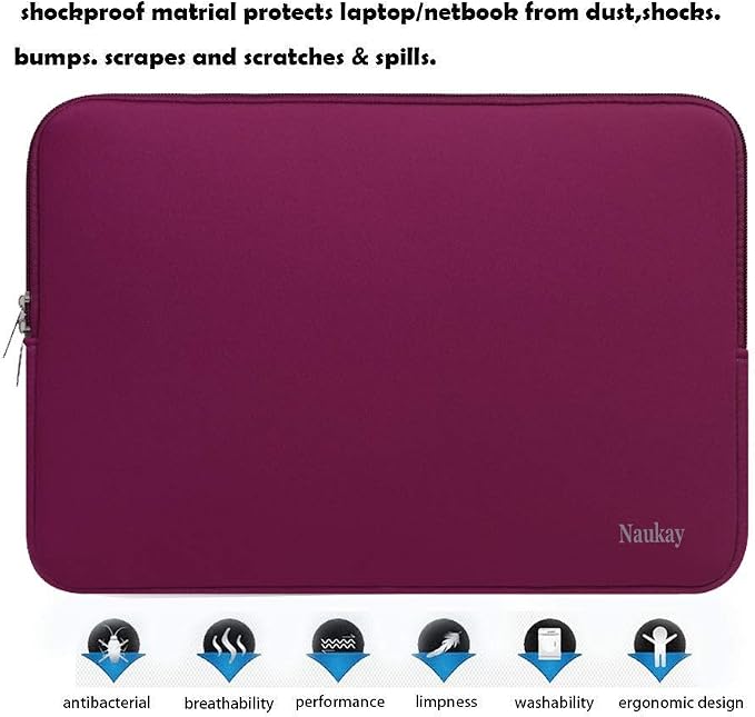 Naukay Laptop Case 15.6 inch,Resistant Neoprene Protective Laptop Sleeve Compatible for Asus F555LA/MB168B/X551,Acer Aspire/Chromebook 15,Dell Inspiron,15.6 HP/Tablet Briefcase Carrying Bag-Wine Red